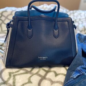 Kate Spade Lg Satchel navy with side stripes